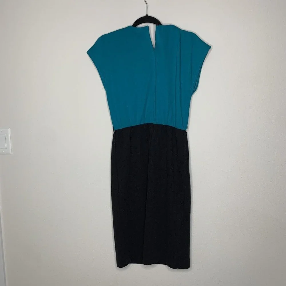 Stuart Alan Petites Sweater Dress Womans 12 Teal Black Stripe No Sleeve w/Jacket - Picture 15 of 16